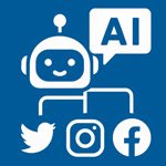 llustration d’un assistant IA gérant les réseaux sociaux (Facebook, Instagram, LinkedIn, TikTok), avec planification automatique des publications, réponses aux messages et analyse des interactions, développée par Webdesign-OI pour les entreprises à La Réunion.