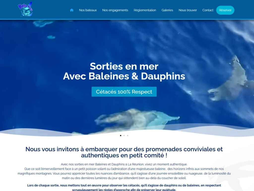 Présentation principale du site internet Bato Péi consacré aux sorties en mer à La Réunion