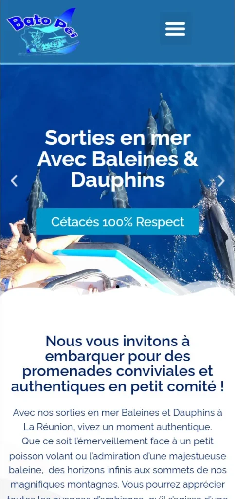 Version mobile du site Bato Péi présentant les sorties en mer à La Réunion