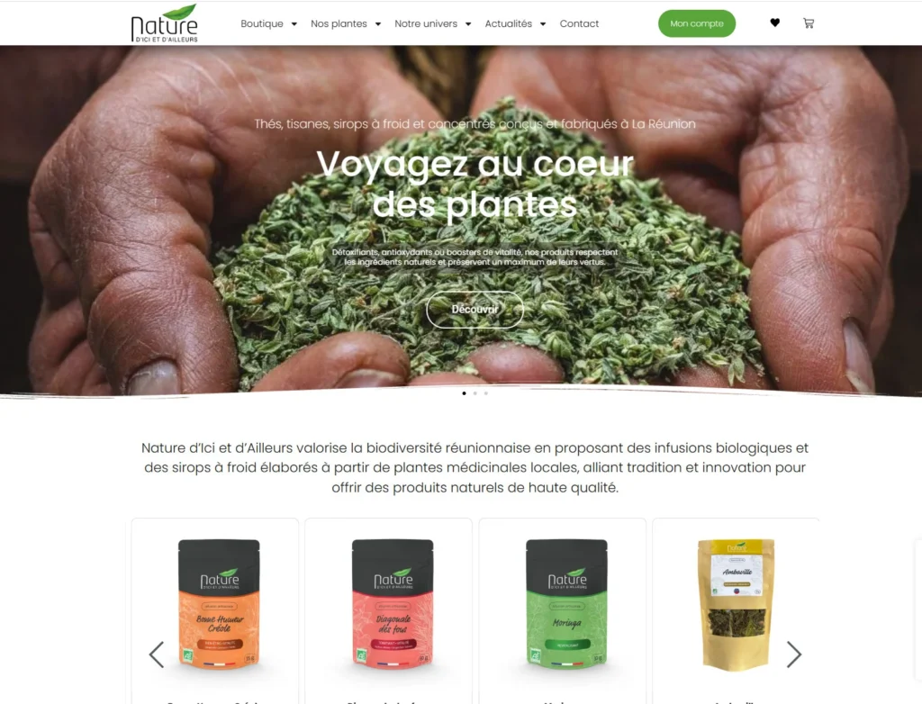 Création site e-commerce Réunion : Nature d’Ici et d’Ailleurs 1 Page d’accueil du site e-commerce Nature d’Ici et d’Ailleurs à La Réunion